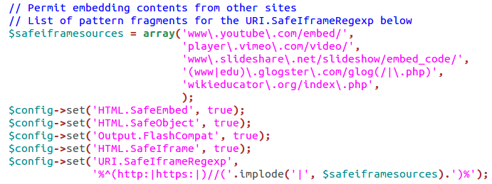 code extract with the standard safe iFrame sources