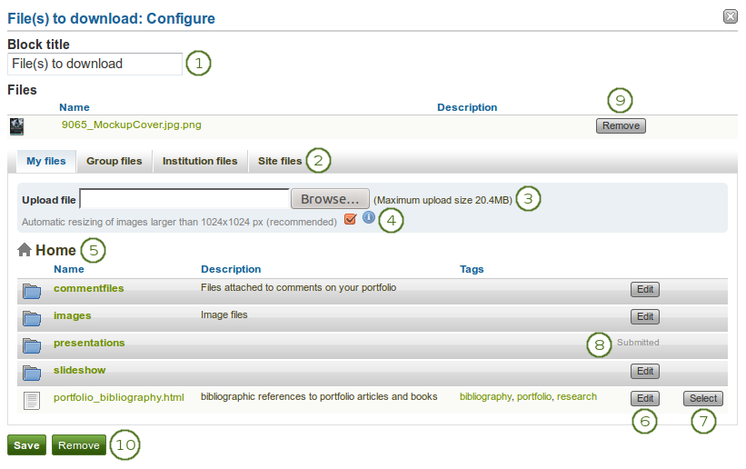 Configure the block Files to download