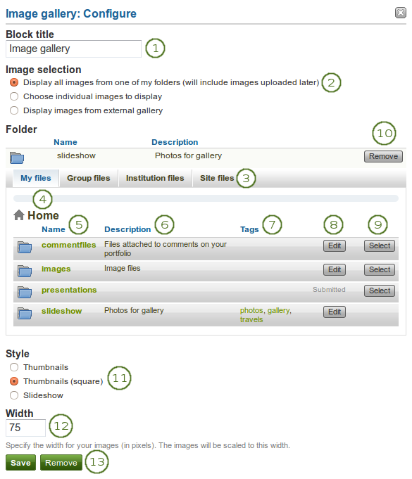 Configure the block Image Gallery