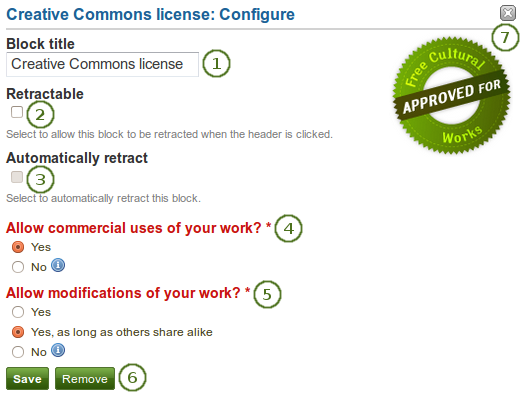 Configure the Creative Commons license block