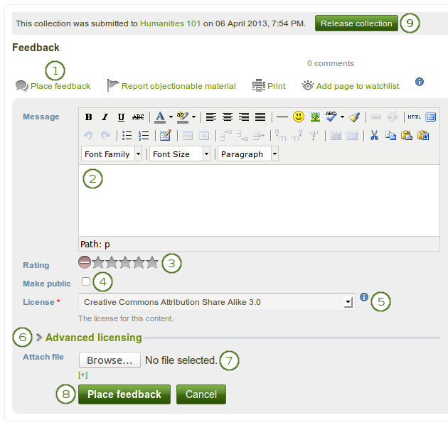 Provide feedback as tutor or group administrator on a submitted page