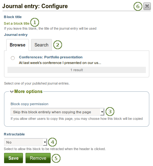 Configure the journal entry block