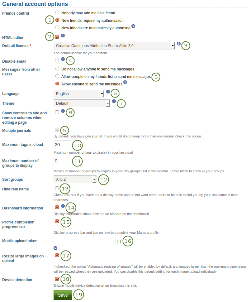 View and change your general account options