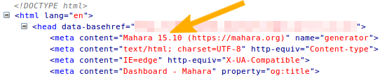 HTML source with the Mahara version number