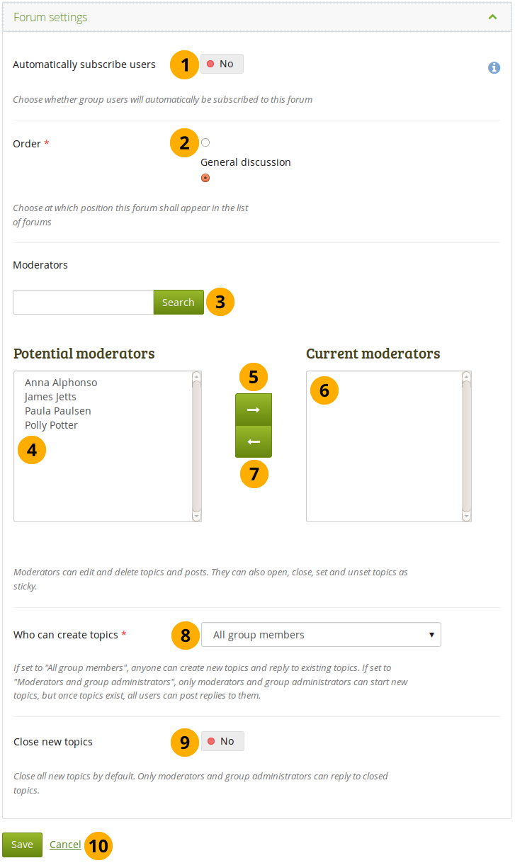 Choose further settings in the forum