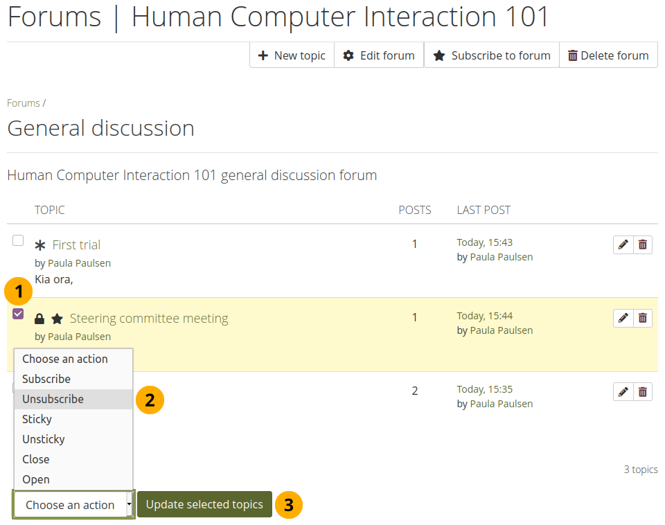 Unubscribe from individual forum topics