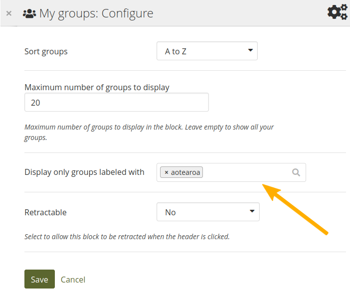 プロファイルページのラベルでフィルタリングされたグループを表示する
