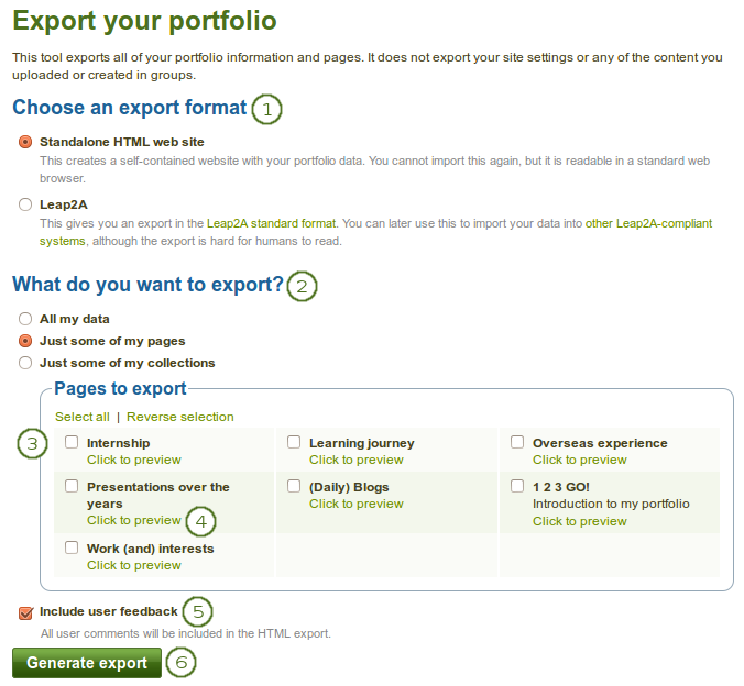 Export your portfolio