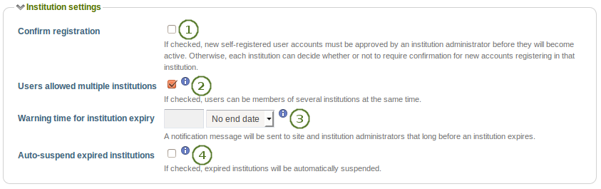 Institution settings