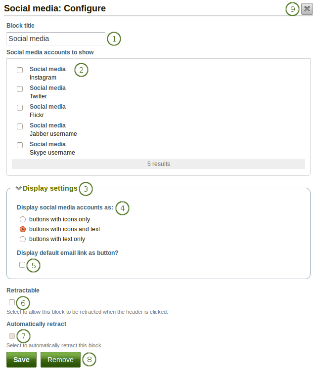 Configure the block "Social media"