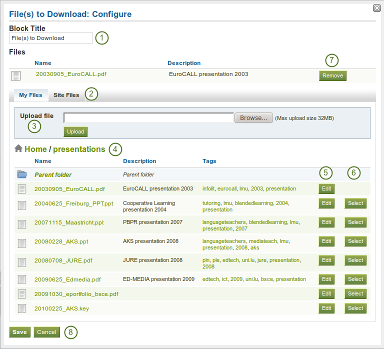 Configure the block Files to download