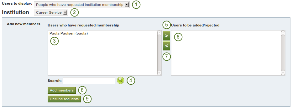 Accept or decline institution membership request