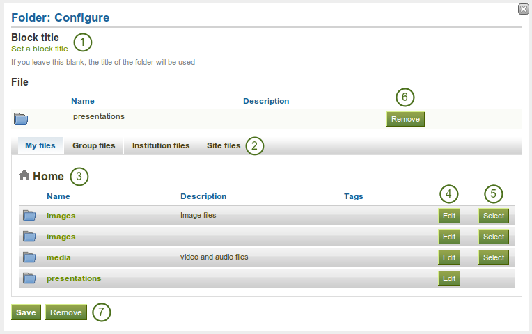 Configure the block Folder