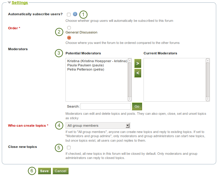 Choose further settings in the forum