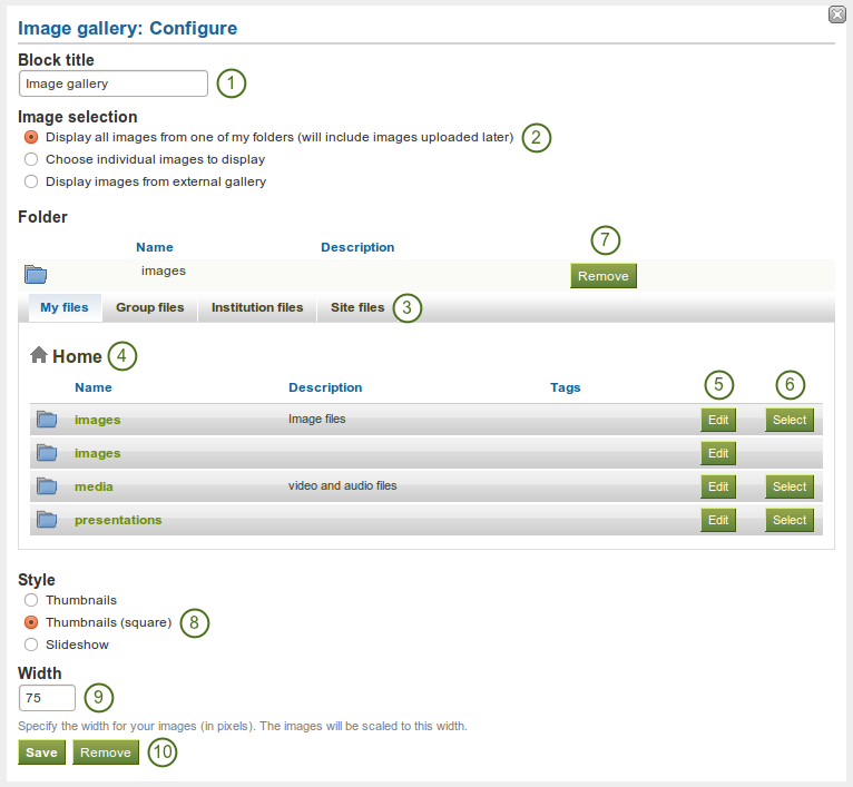 Configure the block Image Gallery