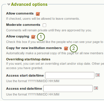 Setting for copying an institution page for new institution members