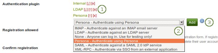 Plugins available for authentication in an institution