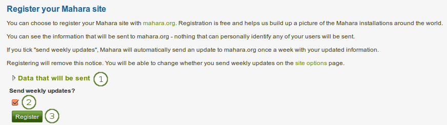 Register your Mahara site with the Mahara project