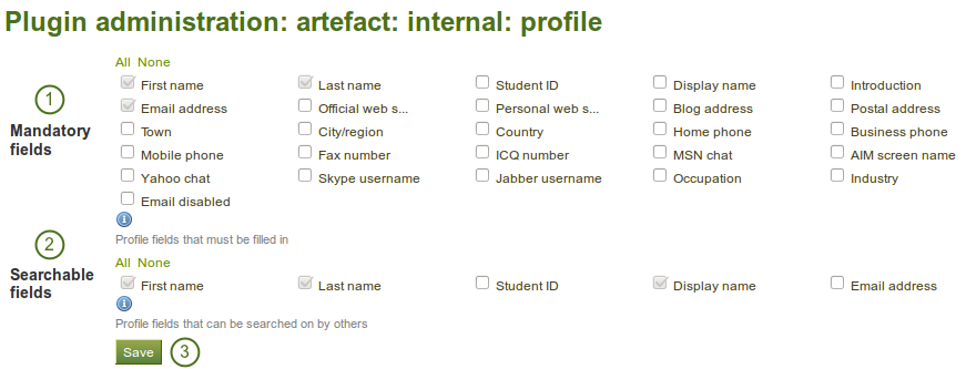 Choose mandatory and searchable profile fields