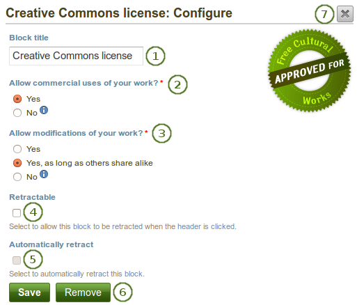 Configure the Creative Commons license block
