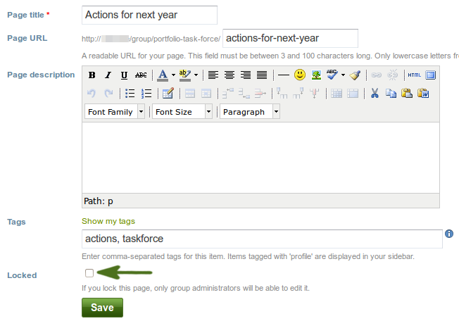 Lock a group page for editing by the administrator only