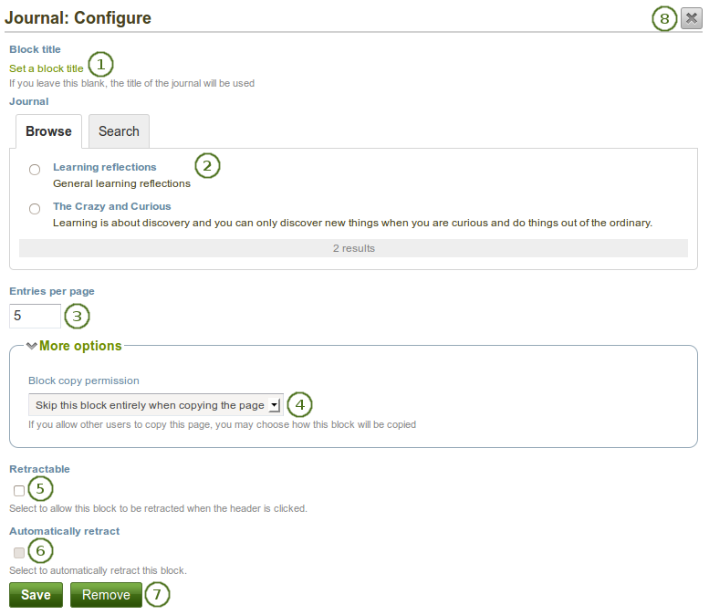 Configure the journal block