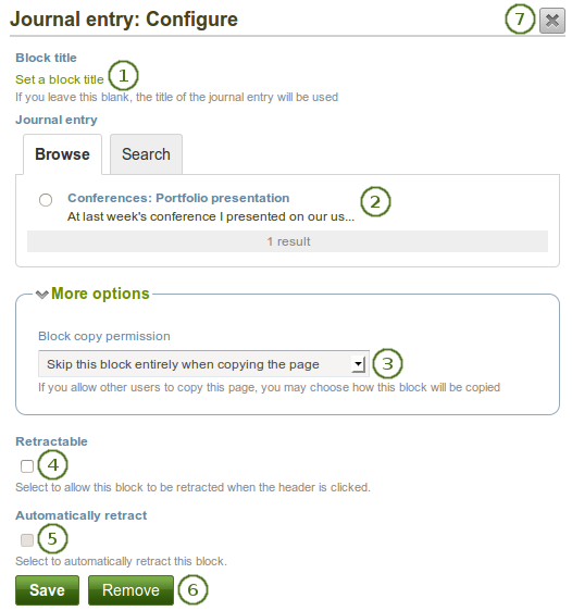 Configure the journal entry block