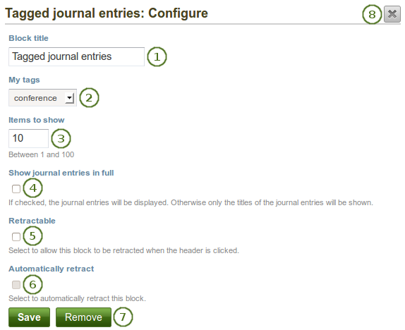 Configure the tagged journal entries block