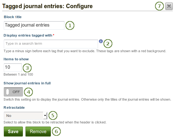Configure the tagged journal entries block