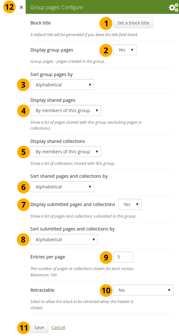 Configure the group pages block