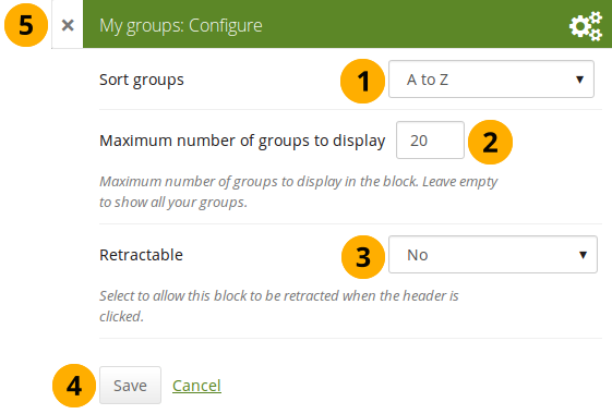 Configure the block My groups