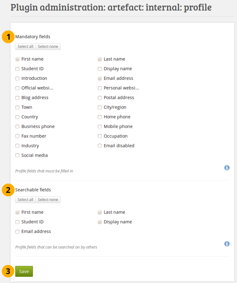 Choose mandatory and searchable profile fields