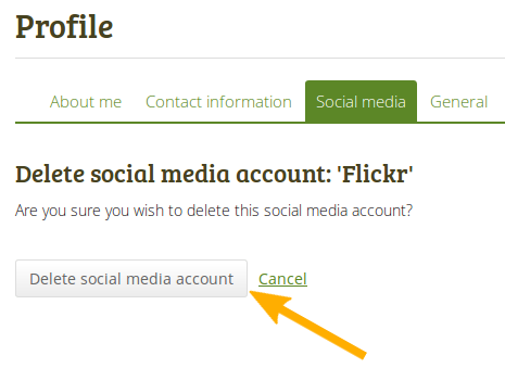 Profile: Delete a social media account