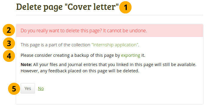 Warning when you attempt to delete a page that is in a collection
