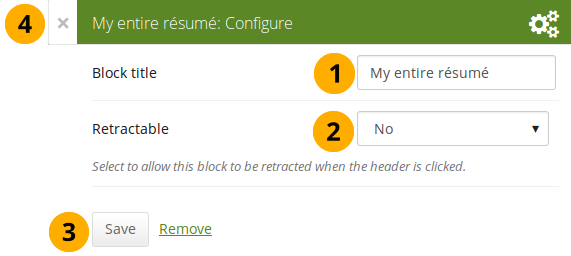 Configure the block "My entire résumé"