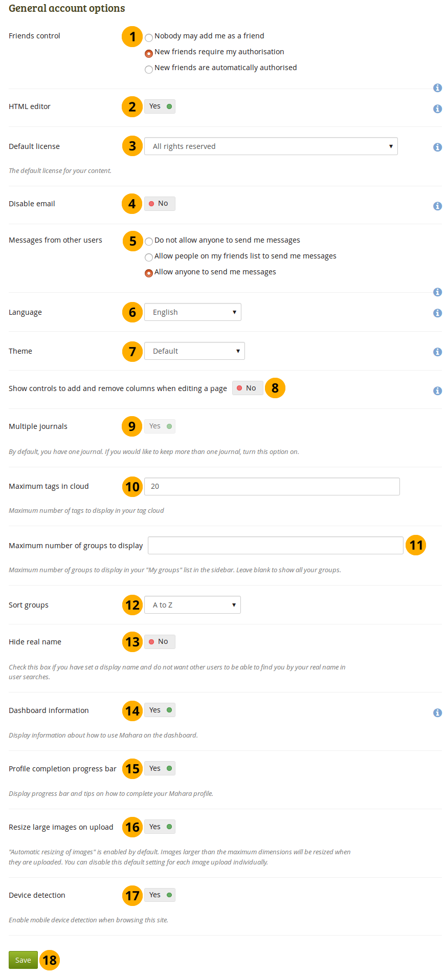 View and change your general account options