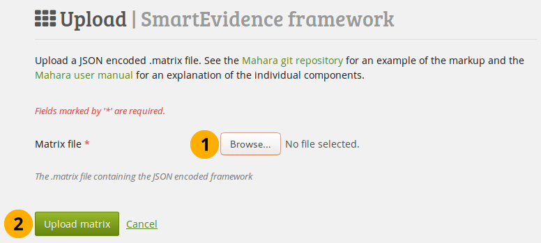 Upload a .matrix file that contains a competency framework