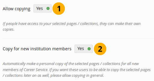 Setting for copying an institution page for new institution members