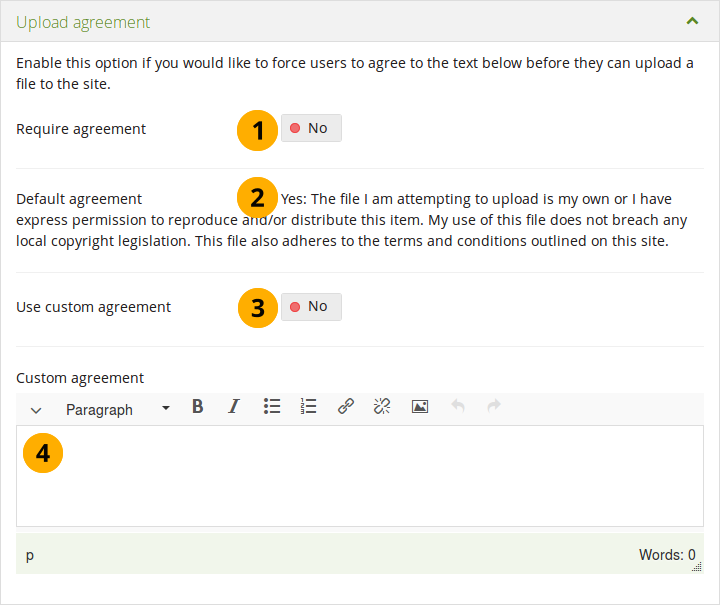 Configure the upload agreement