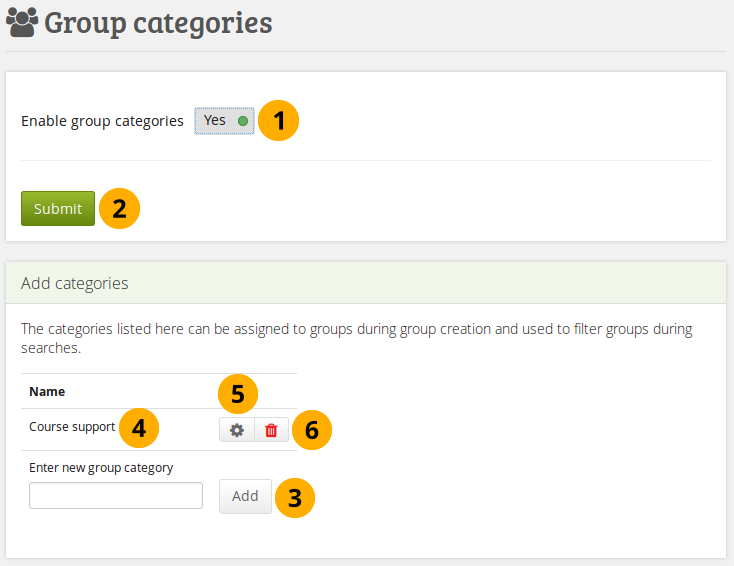 Manage group categories