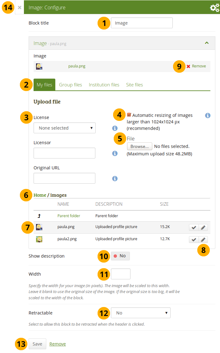 Configure the image block