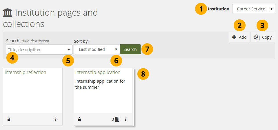 Manage institution pages and collections