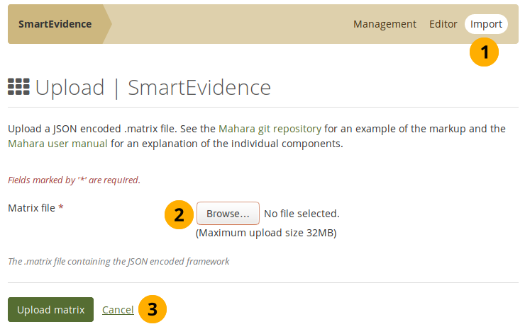 Upload a .matrix file that contains a competency framework