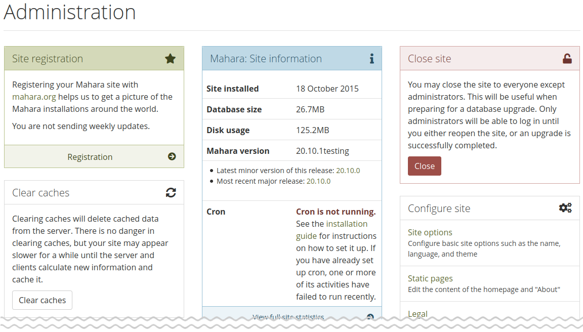 Administration overview page