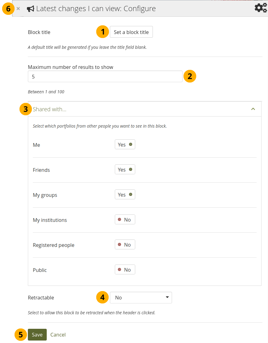 Configure the block 'Latest changes I can view'