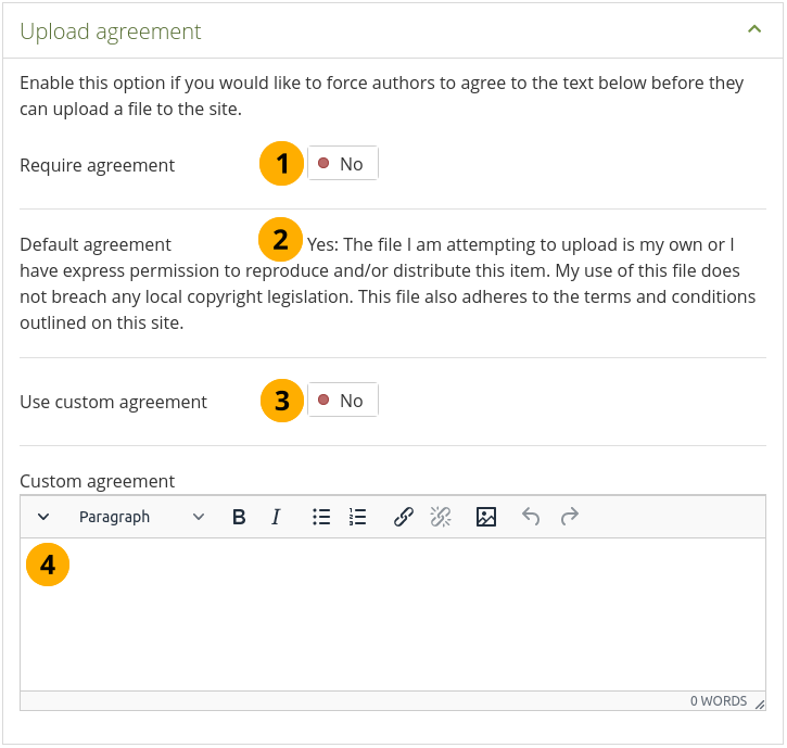 Configure the upload agreement