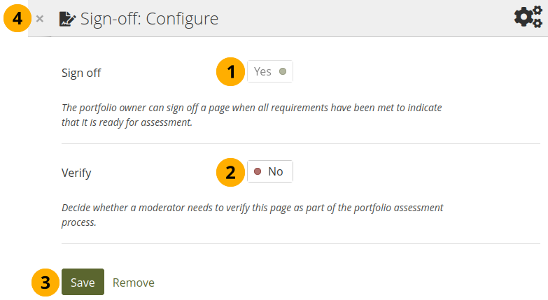 Configure the 'Sign-off' block