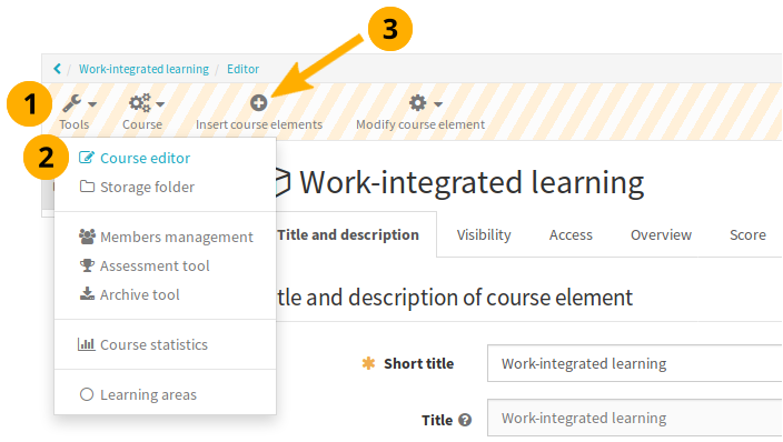 Set up a new course element