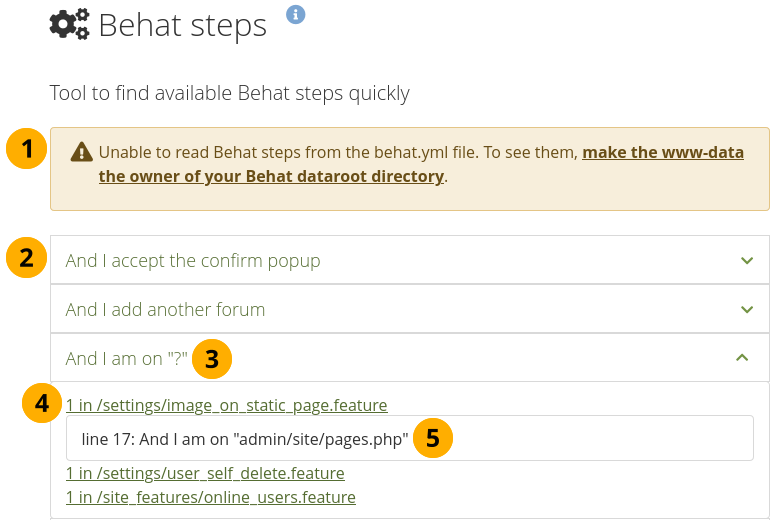 Display Behat steps that you can use in your own tests