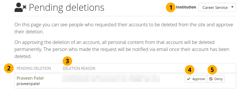 Pending account deletion page